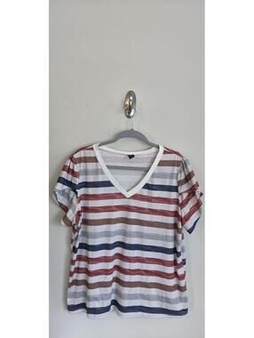 Emery Rose Women's XL V-Neck Striped Short Sleeve T-Shirt